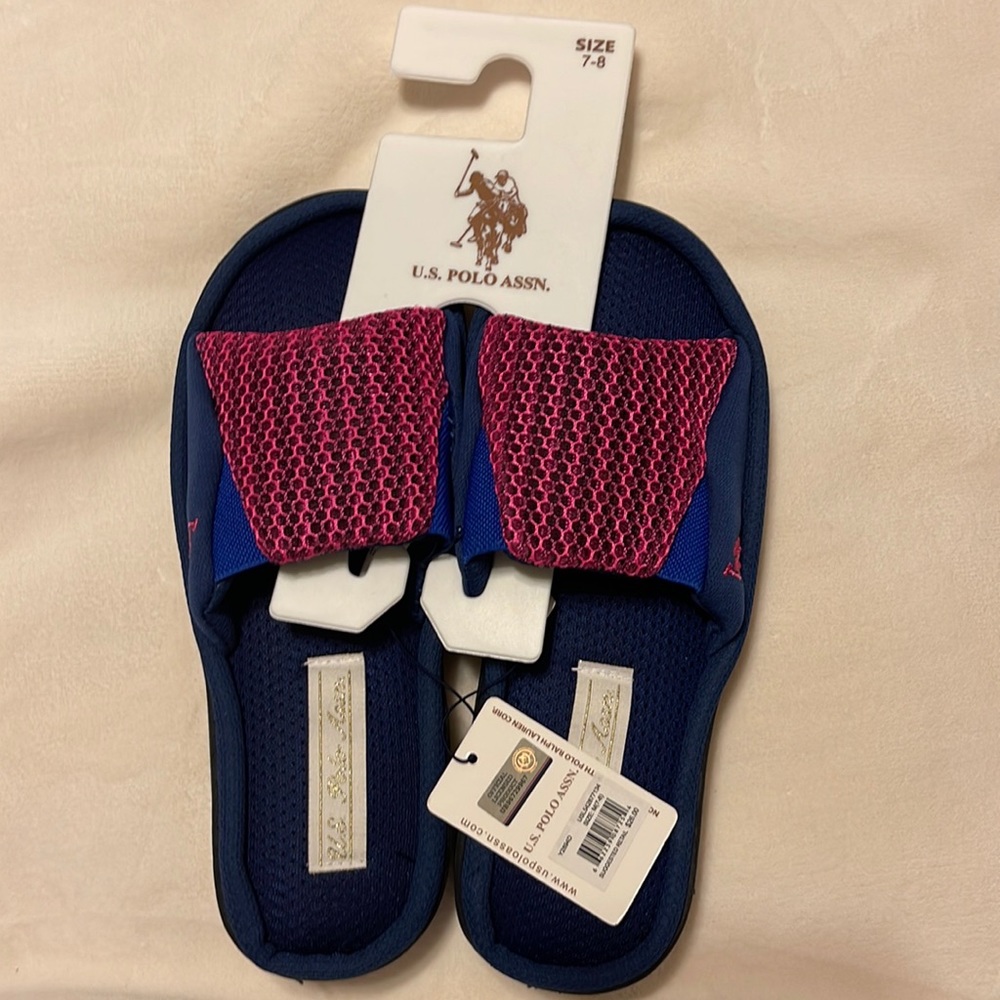 NWT - U.S. Polo Assn. Slippers - Blue and fuchsia